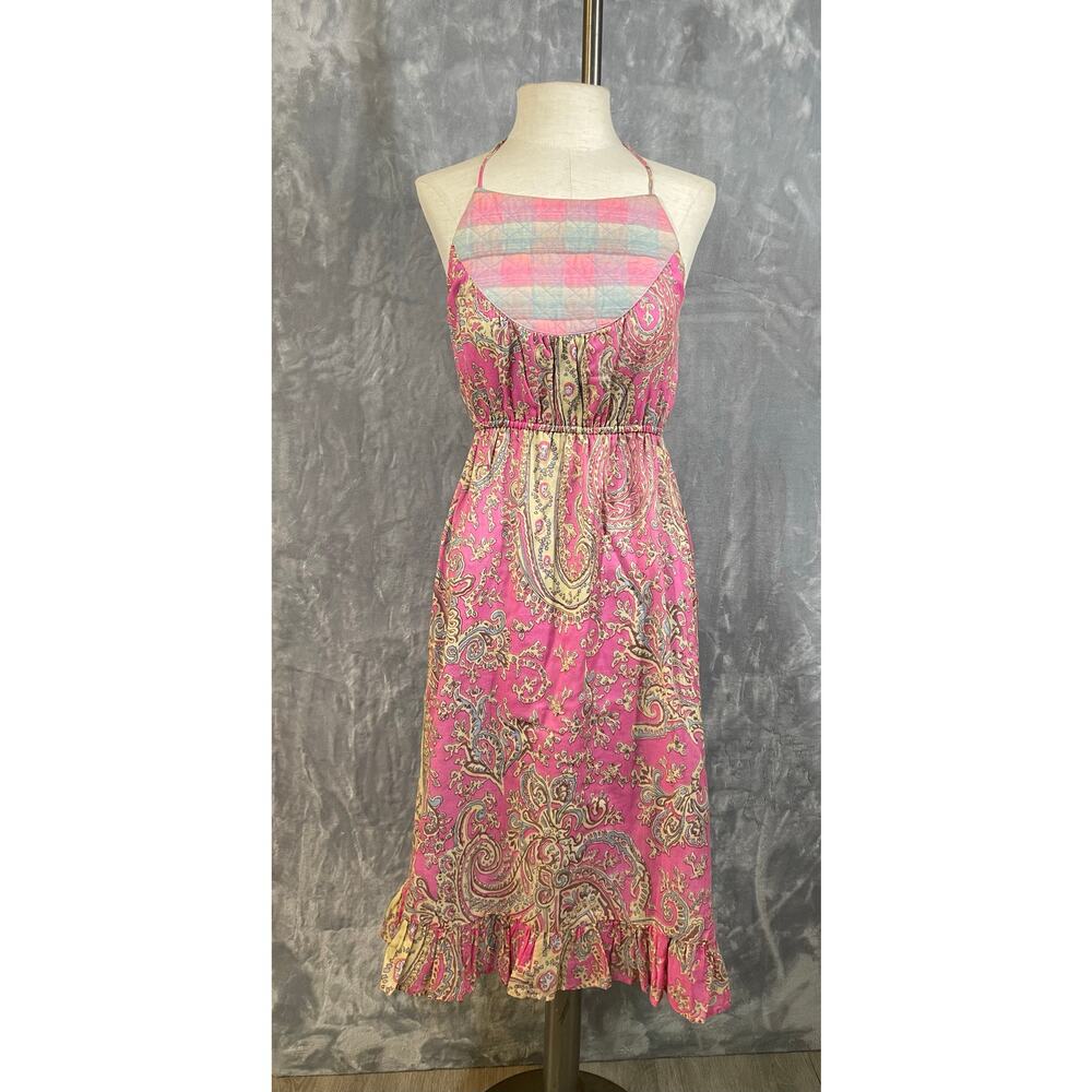 Vintage Tova Celine quilted bib‎ halter midi dress pink paisley babydoll S boho - Picture 2 of 13